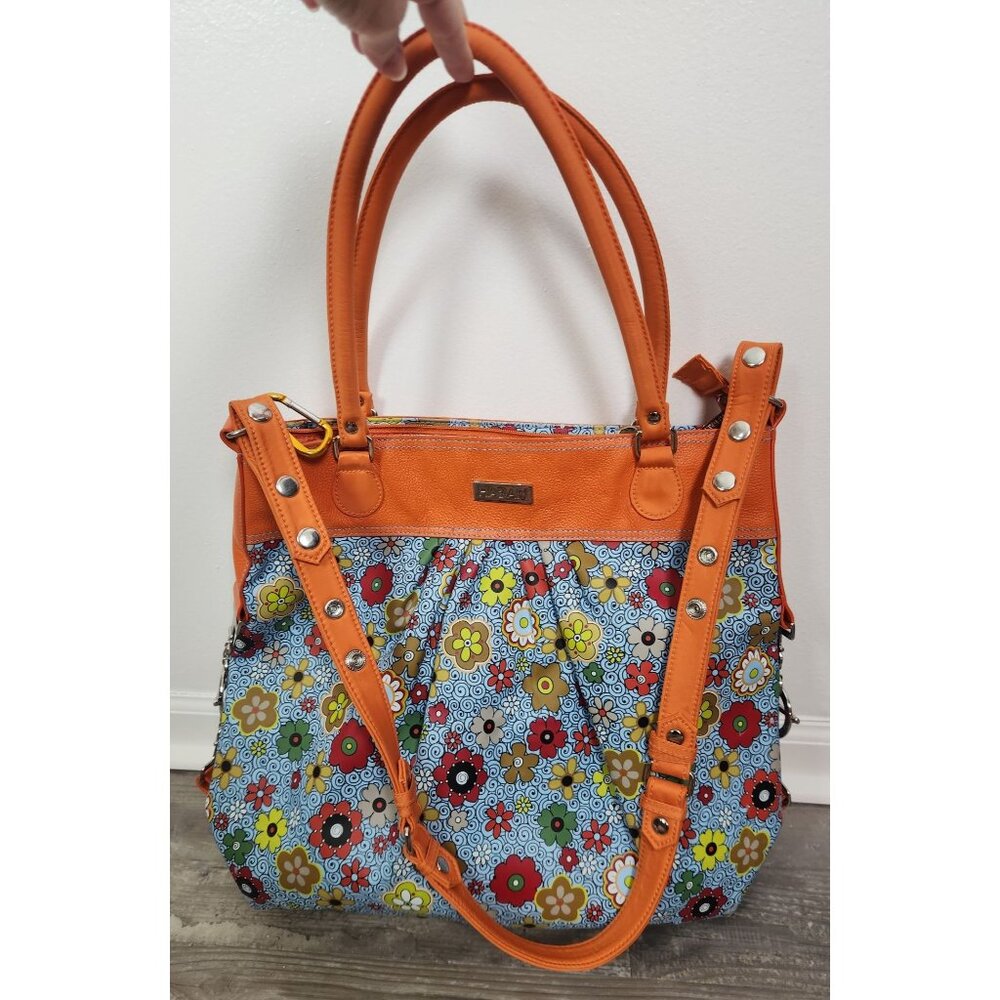 Hadaki Large Floral & Orange Tote/Crossbody Coated Canvas Bag